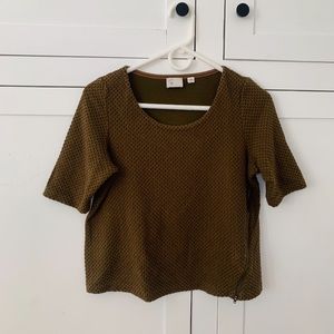 Anthropologie Green Textured Crop Top